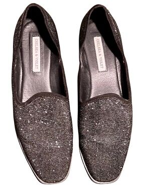 Chelsea & Violet Leone Black Crystal Rhinestone Loafers Size 9